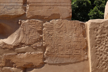 Ancient egyptian hieroglyphics carved at Karnak temple, Luxor, Egypt