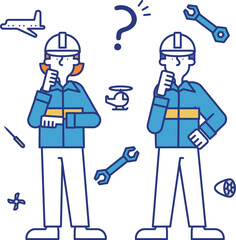 航空整備士の職業に就く男性と女性のイラスト