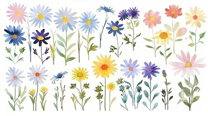 set of watercolor daisies, generative ai