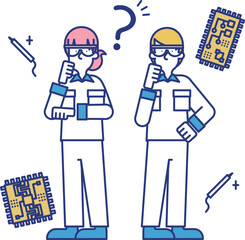 電子回路設計士の職業に就く男性と女性のイラスト