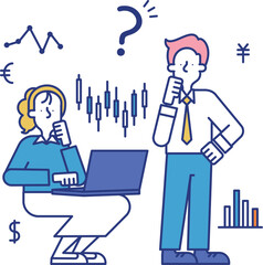 クオンツの職業に就く男性と女性のイラスト