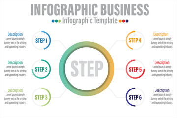 Modern Circle Timeline  Infographics with 6 Steps and Six option. Chart diagram with project timeline, presentation vector infographic.