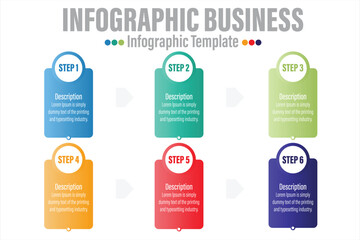 Concept process with six 6 steps or six 6 option. Three colorful graphic elements. Timeline design for brochure, presentation, web site. Infographic design layout.