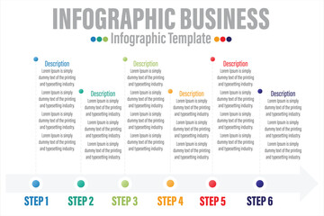 Timeline 6 Steps, six 6 option shape table chart elements with steps,road map,options,milestone,timeline,processes or workflow.Business data visualization.Creative step infographic template for presen