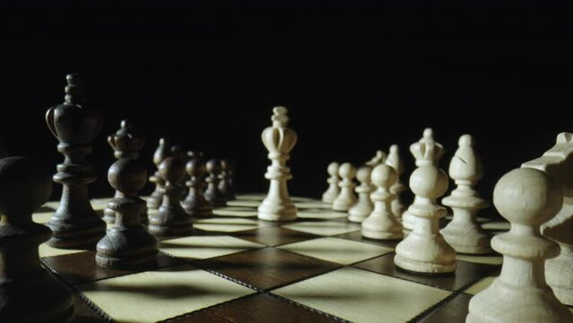 Strategy Concept of chess board game. Smooth enlargement to the king.