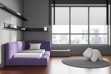 Gray child bedroom with bed and window