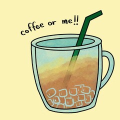 iced coffee cup (the character with hand-free drawing)