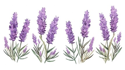 set of watercolor lavender flowers, generative ai