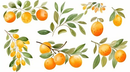 set of watercolor kumquats, generative ai