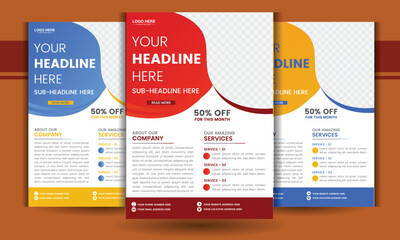 Corporate business flyer template design with gradient color. Poster, leaflet design for promotional purposes, a4 size half page one side with bleed & margin, use to use and edit, print ready flier