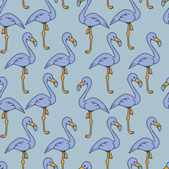 Flamingo bird seamless pattern on a blue background