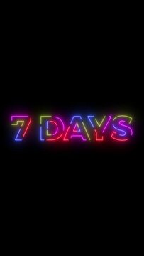 7 days colored text. Laser vintage effect. Infinite loopable 4K animation