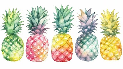 set of watercolor pineapples, generative ai