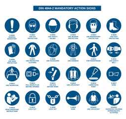 set of din 4844-2 mandatory action signs on white background