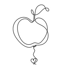 Drawing line apple with heart on the white background