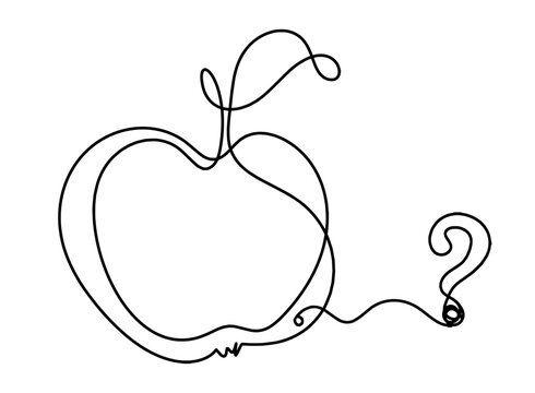 Drawing line apple with question mark on the white background