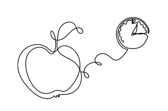 Drawing line apple with clock on the white background