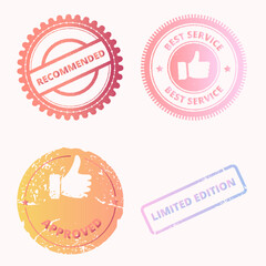 Set of Stamps Gradient Effect, Textured, Recommended, Best Service, Approved, Limited Edition