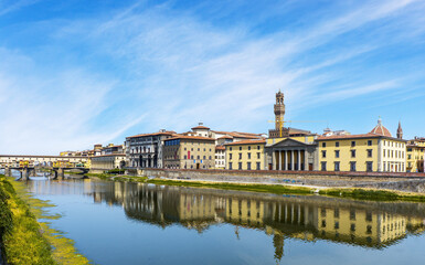 Fototapeta na wymiar Arno River Embankment in Florence, Tuscany, Italy
