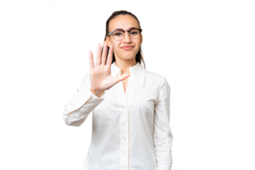 Young Arabian woman over isolated chroma key background counting five with fingers