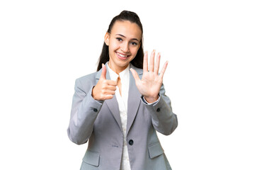 Young Arabian woman over isolated chroma key background counting six with fingers