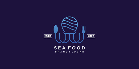 Seafood logo with octopuse creative design premium vector