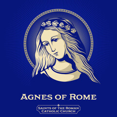 Catholic Saints. Agnes of Rome (291-304) is a virgin martyr, venerated as a saint in the Catholic Church, Oriental Orthodox Church and the Eastern Orthodox Church, as well as the Anglican Communion an - obrazy, fototapety, plakaty