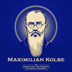 Catholic Saints. Maximilian Kolbe (1894-1941) was a Polish Catholic priest and Conventual Franciscan friar who volunteered to die in place of a man in the German death camp of Auschwitz. - obrazy, fototapety, plakaty