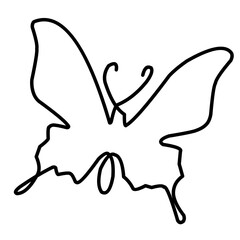 Butterfly continuous line drawing elements set isolated on white background. Vector illustration.  