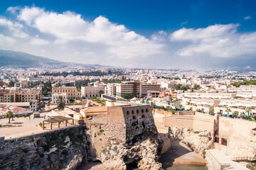 Fototapeta na wymiar MELILLA, SPAIN - MARCH 26: View of Melilla city on March 26, 2013 in Melilla, Spain.The city has a population of 81,188 inhabitants and it is the bordering region of Rif (Morocco).