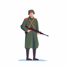 World war II, Soviet Russian soldier of the USSR. RED ARMY. Drawing vector. Submachine gunner in summer uniform of the 1943 - 1945 model.