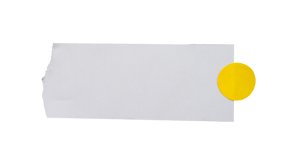 Ripped paper with round yellow label sticker isolated. Blank paper for mockups and copy space