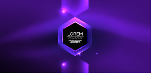 Hexagon abstract background. Techno glowing neon hexagon shapes vector illustration for wallpaper, banner, background, landing page, wall art, invitation, prints, posters