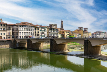 Fototapeta premium Ponte alle Grazie medieval bridge on Arno river in Florence. Tuscany, Italy