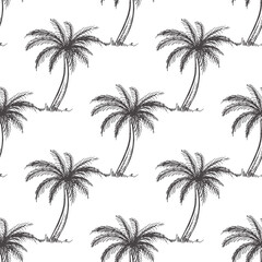 Hand drawn sketch seamless pattern  of palm tree.