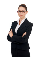 Professional portrait, arms crossed and woman confidence in legal business work, law firm pride or corporate job career. Justice, studio attorney and female lawyer isolated on white background