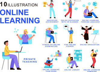 Fototapeta premium Online Learning Illustration Set