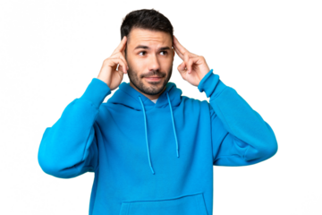 Young handsome caucasian man over isolated chroma key background having doubts and thinking