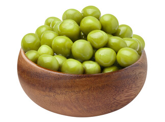 Wooden bowl full of delicious green peas, cut out