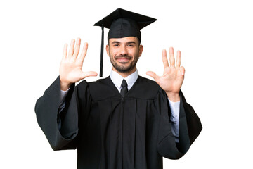 Young university graduate man over isolated chroma key background counting nine with fingers