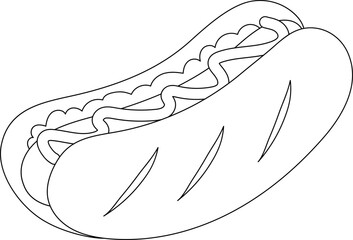 Snack Hotdog Sausage Sandwich Fastfood Outline Illustration