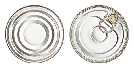 Upper and lower views of metal tin can, cut out