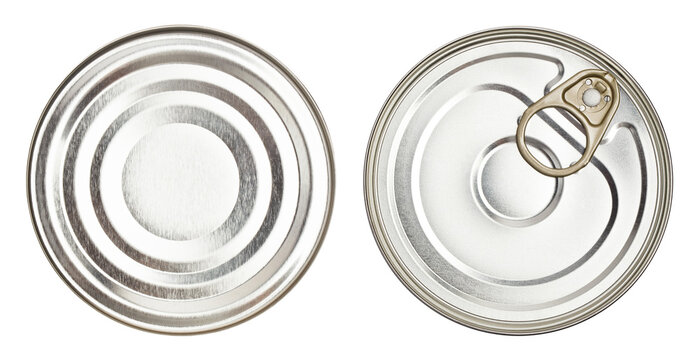 Upper and lower views of metal tin can, cut out