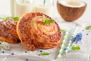 Homemade coconut rolls as swedish dessert. Popular Swedish dessert.