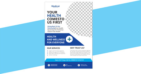 Healthcare Flyer Layout medical flyer Corporate healthcare  Blue Medical Flyer Layout with Circular Elements