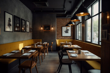 Fototapeta na wymiar Dark brown tone retro restaurant interior