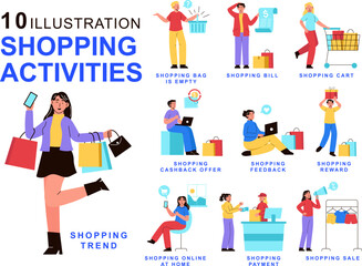 Shopping Activities Illustration Set