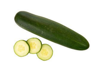 Whole and slice cucumber isolated. Vegetable design element