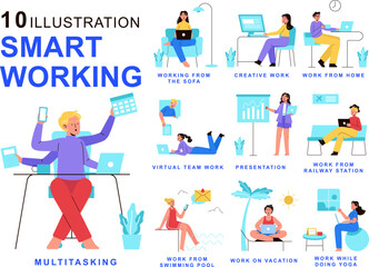 Smart Working Activities Illustration Set
