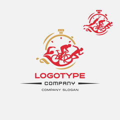Stopwatch with athletes. Triathlon logo. Original stopwatch logo with athletes inside.